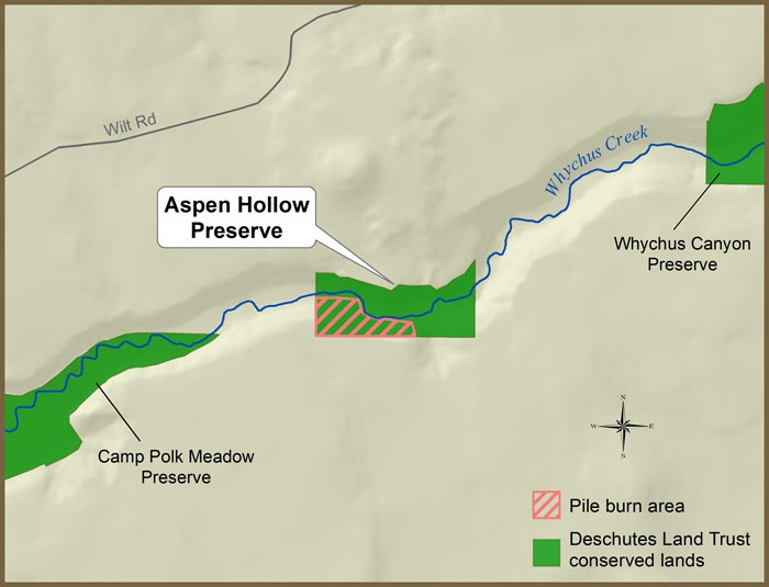 This map shows the location of pile burning at Aspen Hollow Preserve. Map: Deb Quinlan.