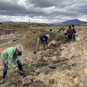 Volunteers help plant a new monarch garden at the Crooked River Wetlands Complex in Prineville. Photo: Land Trust.