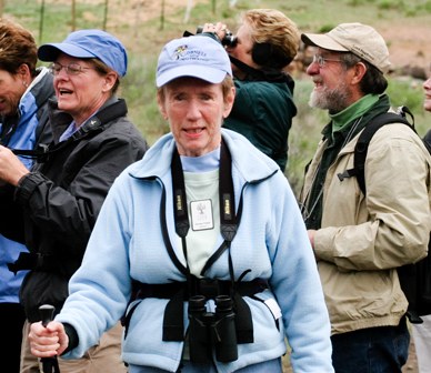 Norma Funai leading a bird walk at Rimrock Ranch in 2008. Photo: Brian Ouimette.