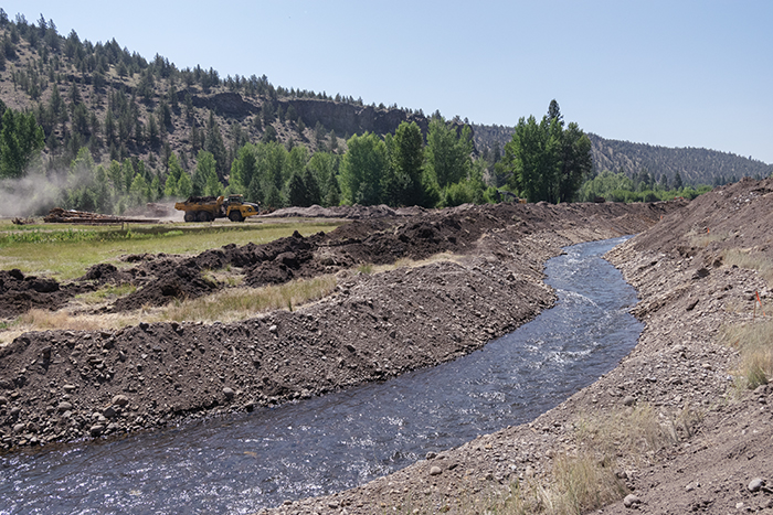 The temporary bypass channel that was constructed during stream restoration at Rimrock Ranch. Photo: Rick Dingus.