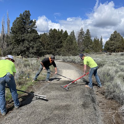 Crews work on trail improvements at Camp Polk Meadow Preserve. Photo: Land Trust.