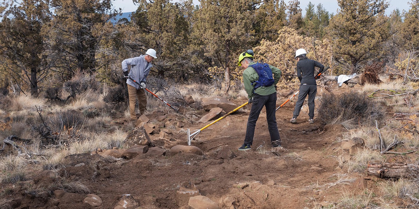 Volunteers help repair dozer lines at Whychus Canyon Preserve in November 2025. Photo: Rick Dingus.