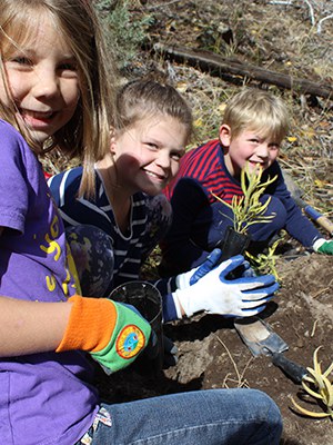 Planting milkweed at Whychus Canyon Preserve. Photo: Land Trust.