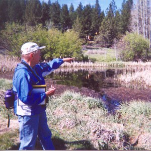 Norma Funai leads a tour at Camp Polk Meadow Preserve in 2002. Photo: Land Trust.