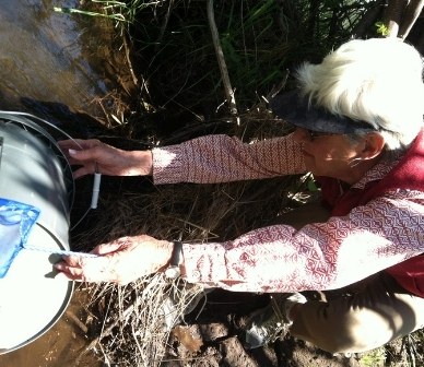 Gretchen helps with a fish release. Photo: Land Trust.