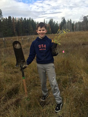 A young volunteer helps plant at Spring Creek. Photo: Land Trust.