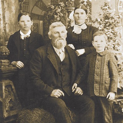 The Hindman Family c. 1870. Left to right: Charley Hindman, Samuel Hindman, Jane Hindman, and Daniel Hindman. Photo courtesy of Joyce Hindman.